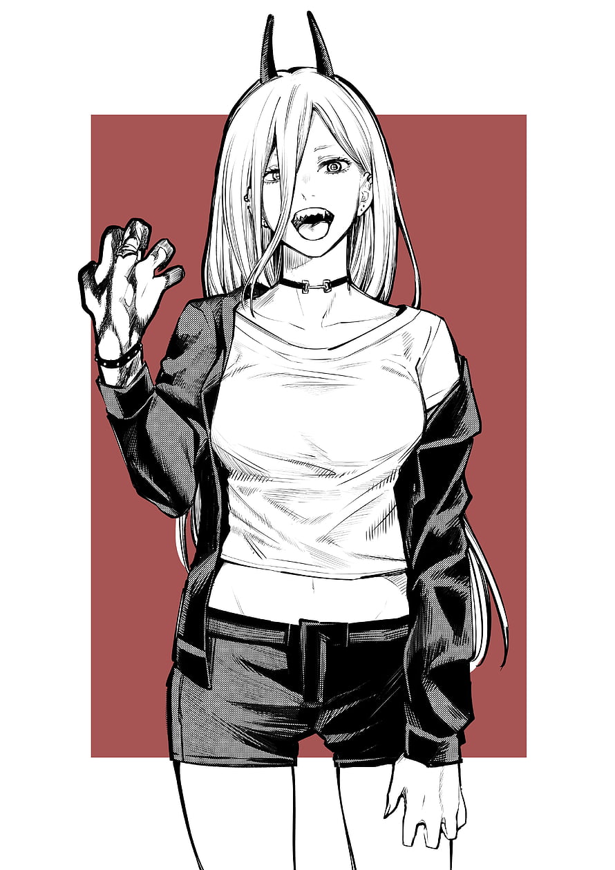 Chainsaw Man Anime Character Illustration With Horns And Edgy Streetwear, CSM Power, chainsaw man, chainsawman, anime HD phone wallpaper