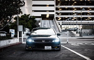 Black Honda Civic Si Front View Parked in Urban City Street HD wallpaper