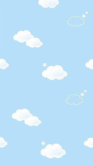 Soft Blue Sky With Fluffy White Clouds And Stars Pattern HD phone wallpaper
