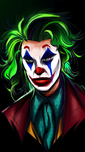 The Joker Digital Art Portrait with Green Hair and Clown Makeup HD phone wallpaper