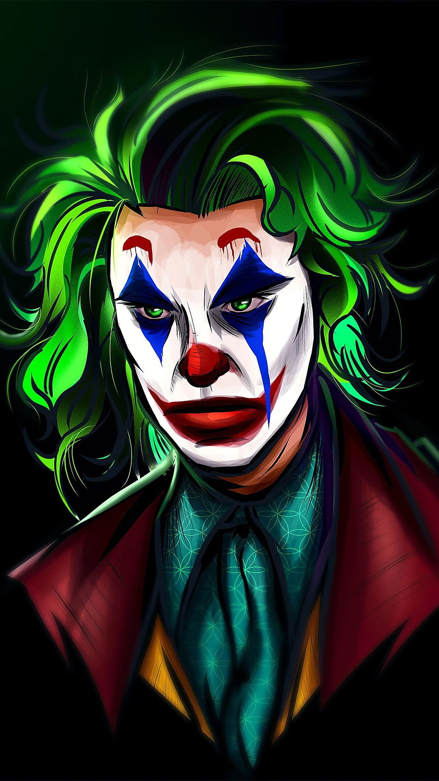 The Joker Digital Art Portrait with Green Hair and Clown Makeup HD phone wallpaper