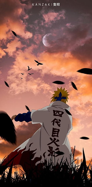 Minato Namikaze in Hokage Cloak Under a Dramatic Sunset Sky HD phone wallpaper