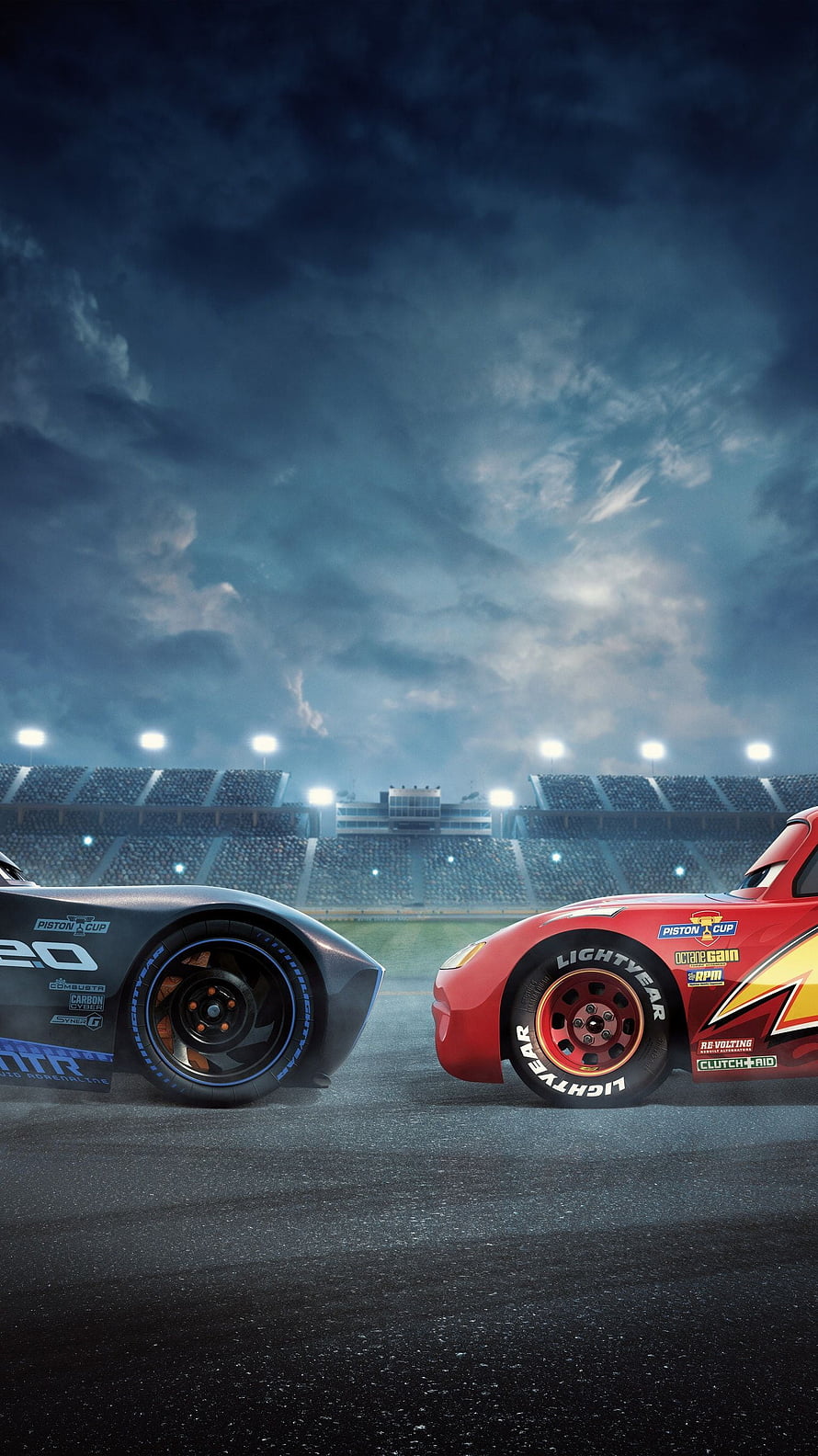 Cars 3 Lightning McQueen and Jackson Storm Racing at the Piston Cup HD phone wallpaper