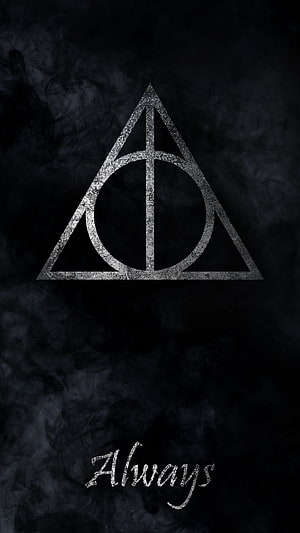 Harry Potter Deathly Hallows Symbol with Always Text on Dark Smoky Background HD phone wallpaper