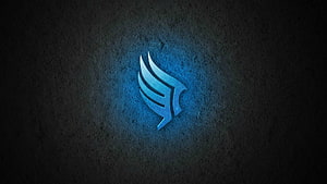 Blue Glowing Wings Logo on Dark Textured Background HD wallpaper