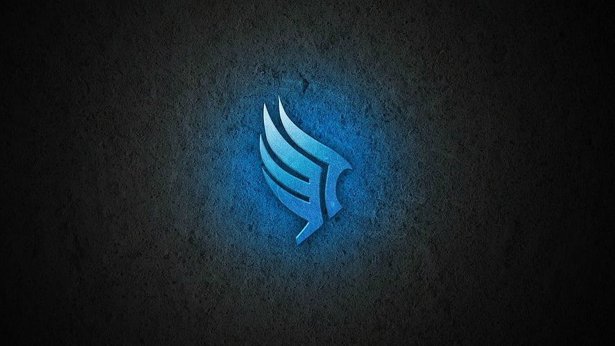 Blue Glowing Wings Logo on Dark Textured Background HD wallpaper