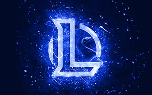 League of Legends emblem glowing with electric blue energy and particle effects on a dark background HD wallpaper