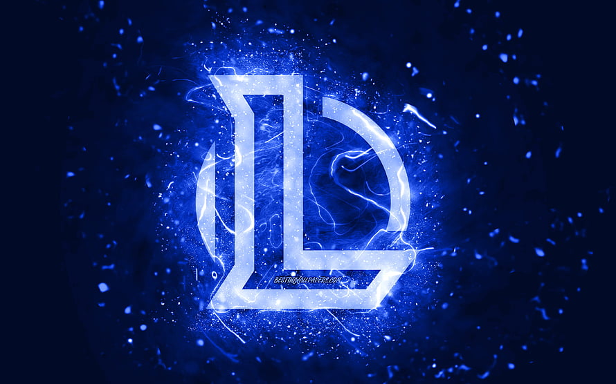 League of Legends emblem glowing with electric blue energy and particle effects on a dark background HD wallpaper