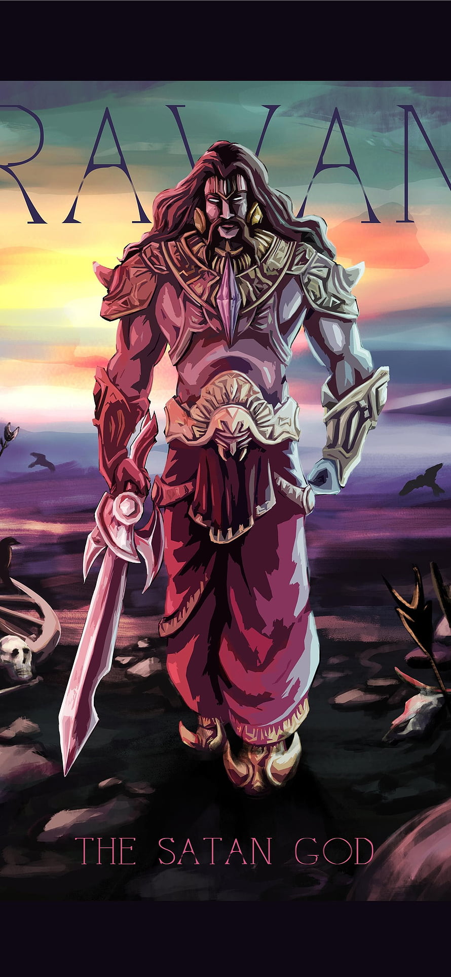 Ravan The Satan God Fantasy Warrior Character Art With Sword And Armor HD phone wallpaper