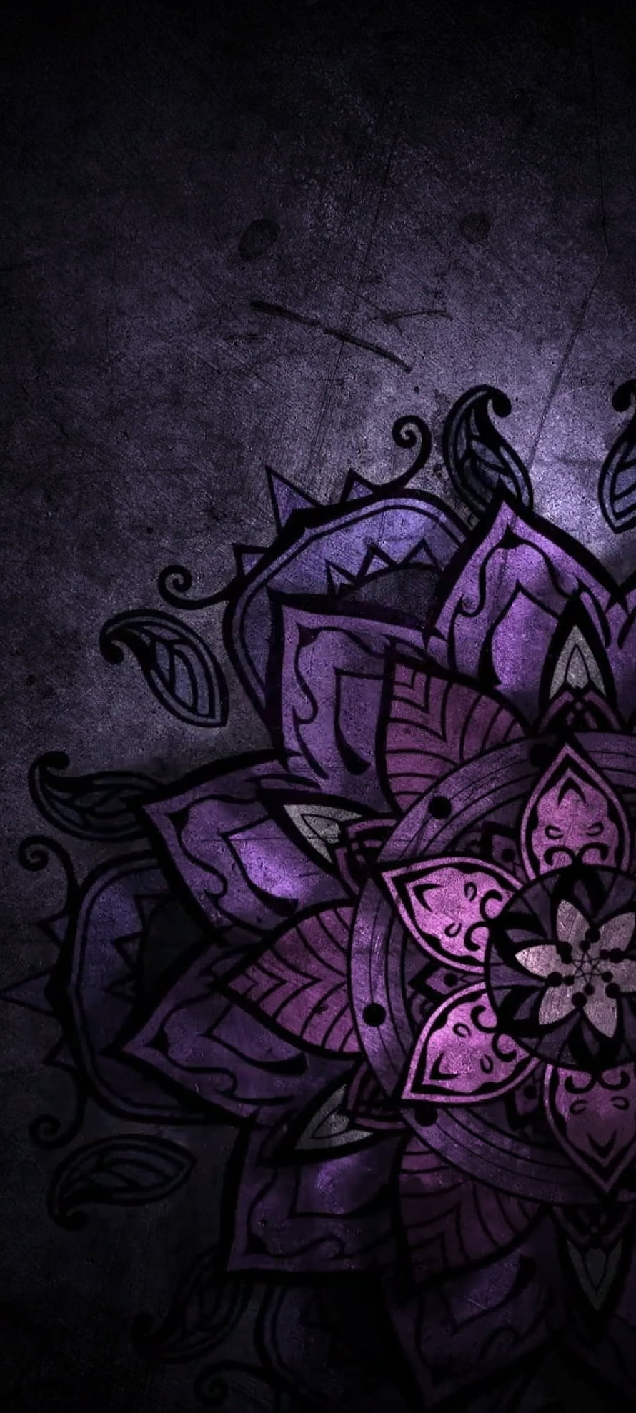 Dark Purple Mandala Flower Art on Grunge Texture Background, Purple mandala pattern, beautiful, magenta, art, design, dark HD phone wallpaper