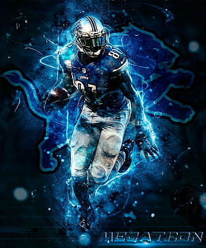Detroit Lions Football Player in Dynamic Blue Digital Art Style HD phone wallpaper