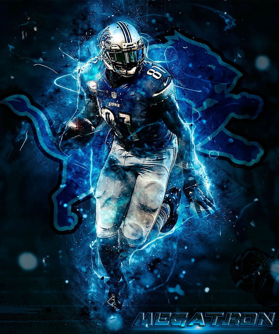 Detroit Lions Football Player in Dynamic Blue Digital Art Style HD phone wallpaper