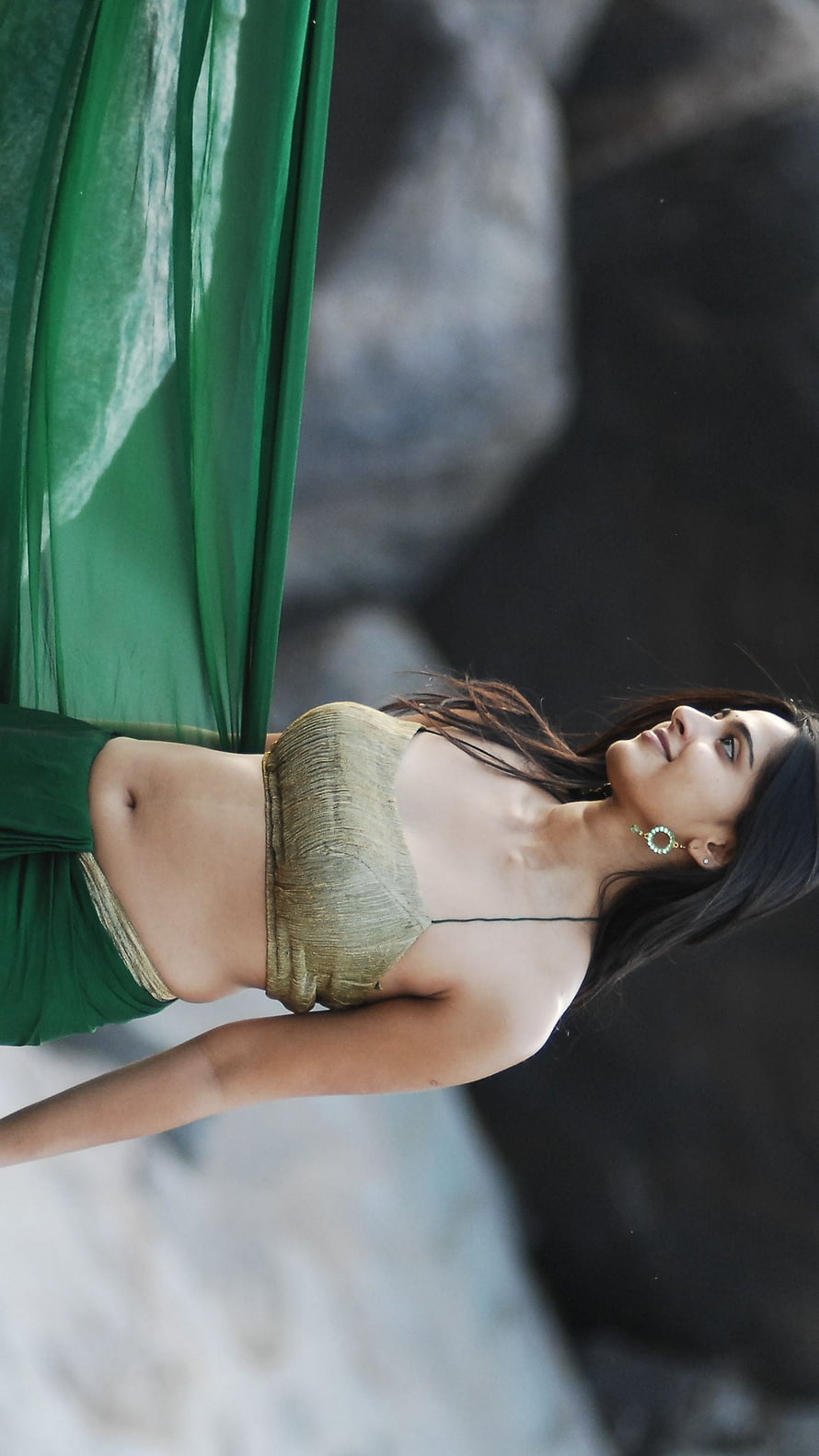 Adah Sharma in Green Saree and Gold Blouse Portrait HD phone wallpaper