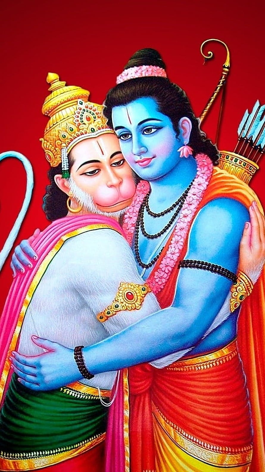 Emotional Portrait of Lord Rama and Hanuman Embracing in Traditional Indian Art Style, Hanuman, Jay Shree Ram HD phone wallpaper