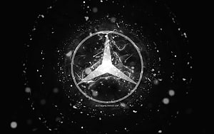 Mercedes-Benz three-pointed star emblem with electric energy effects on a dark abstract background HD wallpaper