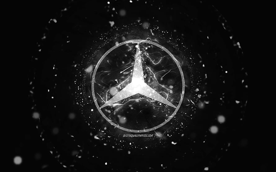 Mercedes-Benz three-pointed star emblem with electric energy effects on a dark abstract background HD wallpaper