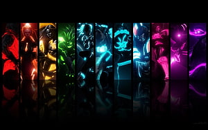 Neon Spectrum Anime Character Lineup with Vibrant Color Palette HD wallpaper
