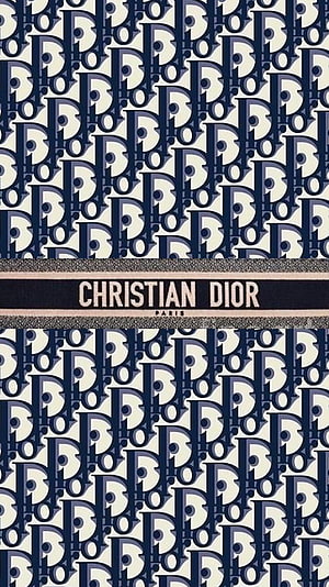 Christian Dior Oblique Pattern Wallpaper with Navy Blue and Cream Monogram Design HD phone wallpaper