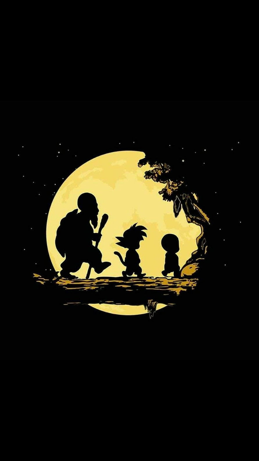 Silhouette of Master Roshi, Goku, and Krillin Walking Under a Giant Moon HD phone wallpaper