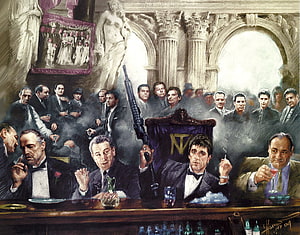 The Godfather Family Portrait Painting with Michael Corleone Holding Shotgun HD wallpaper