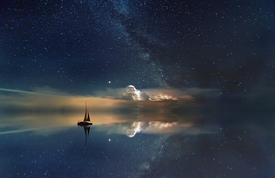 Sailboat Silhouette Under Starry Night Sky With Milky Way Reflection HD wallpaper