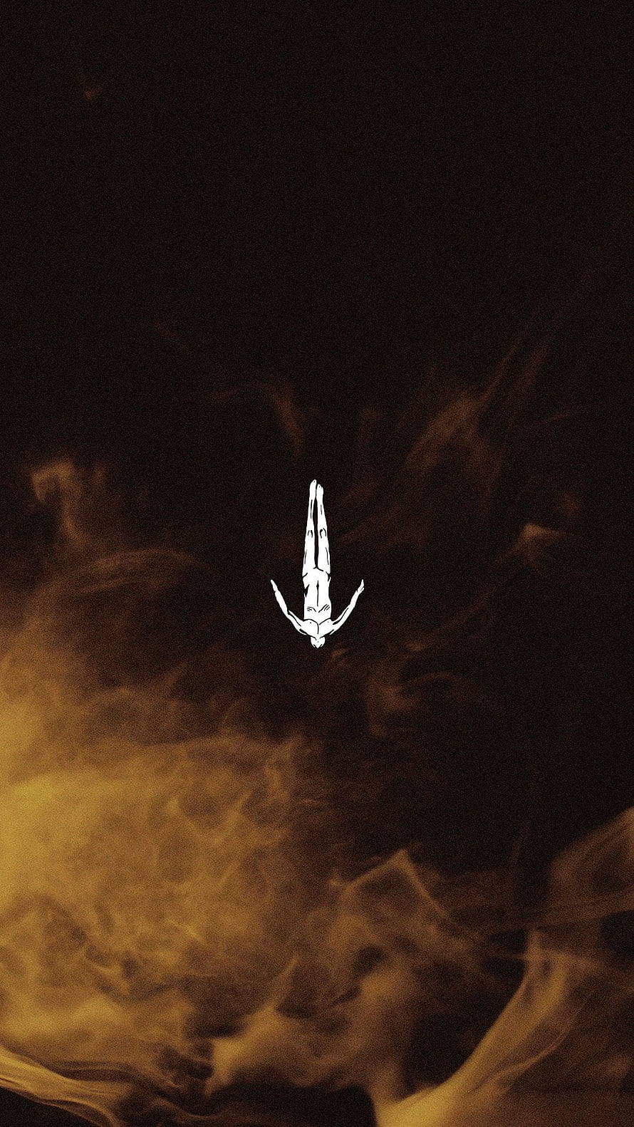 White Silhouette of a Falling Figure Against Dark Golden Smoke Background HD phone wallpaper