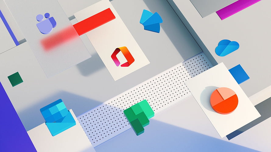 Microsoft 365 and Office 365 App Icons in a Modern 3D Geometric Composition HD wallpaper