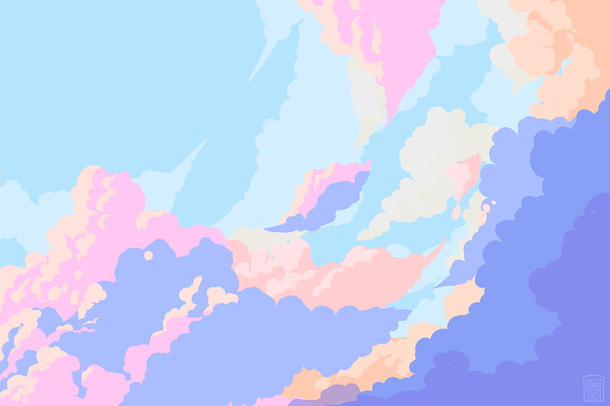 Pastel Clouds Sky Illustration With Soft Pink And Blue Hues HD wallpaper
