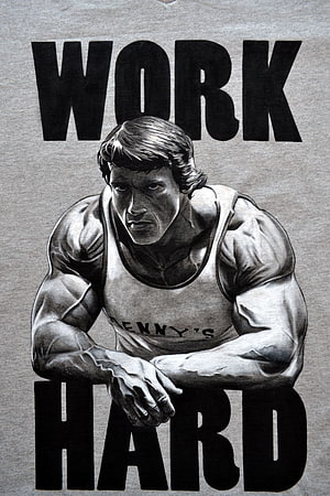Arnold Schwarzenegger Work Hard Motivational Gym T-Shirt Design Illustration HD phone wallpaper