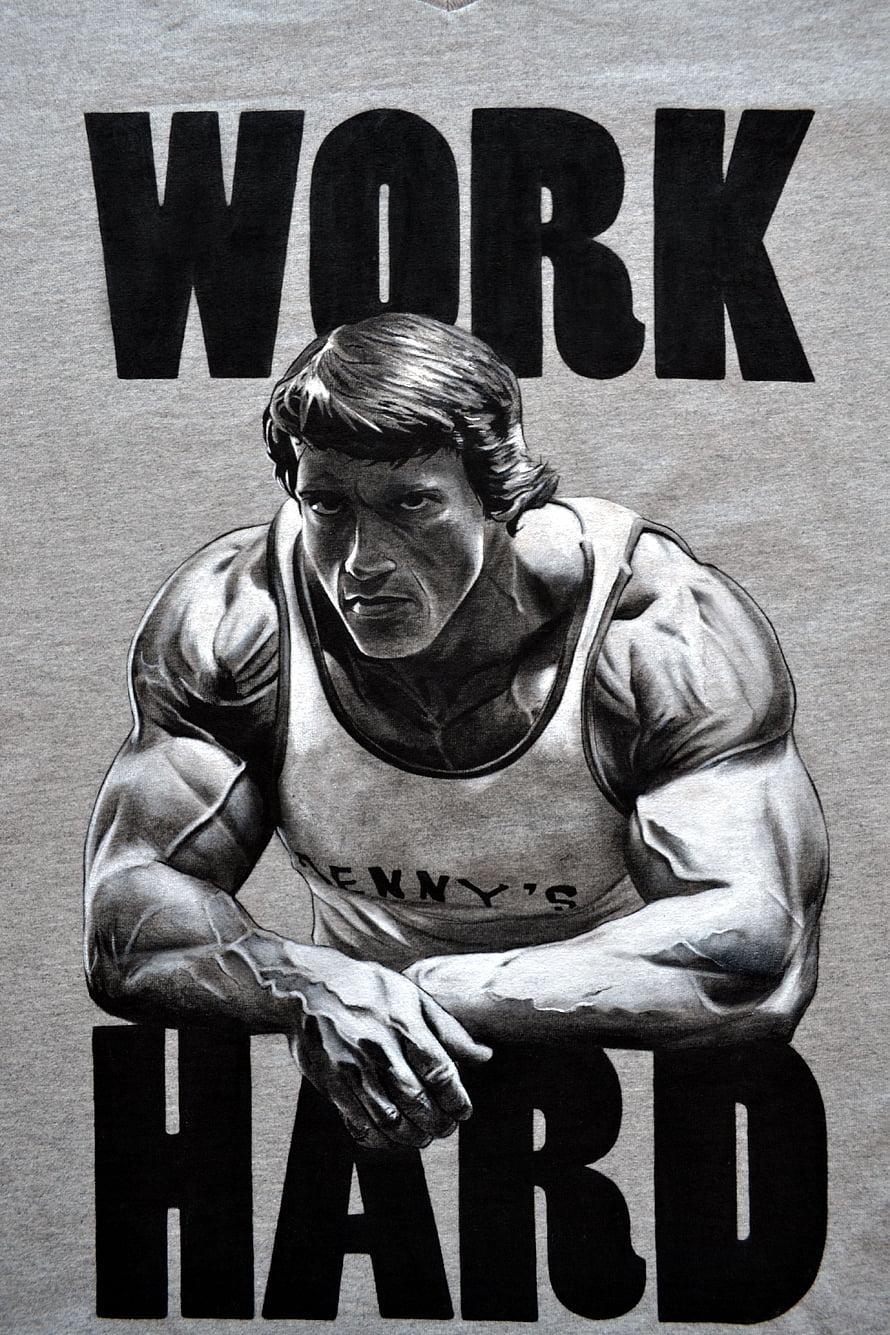 Arnold Schwarzenegger Work Hard Motivational Gym T-Shirt Design Illustration HD phone wallpaper