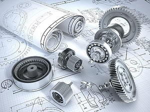 3D Mechanical Gears and Cogs on Engineering Blueprints HD wallpaper