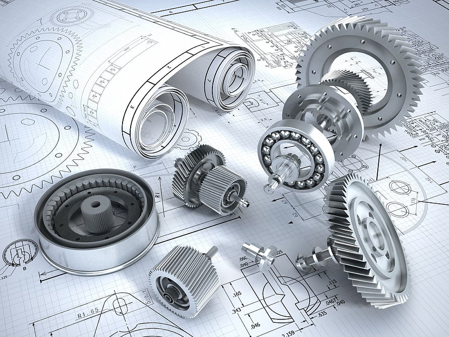 3D Mechanical Gears and Cogs on Engineering Blueprints HD wallpaper