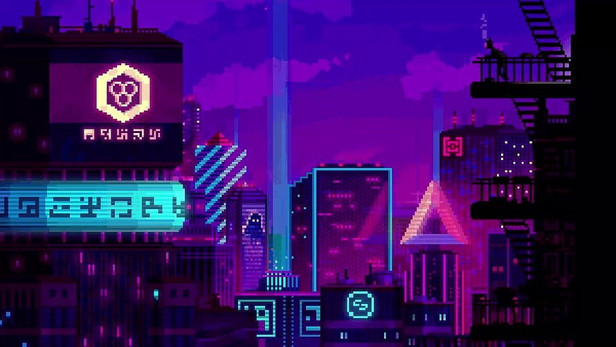 Neon Pixel Art Cyberpunk Cityscape with Retro 8-Bit Aesthetic HD wallpaper