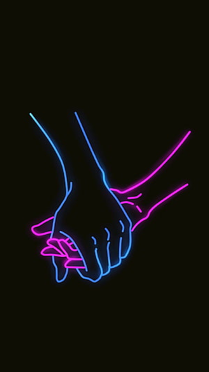 Neon Blue and Pink Handshake Outline on Black Background HD phone wallpaper