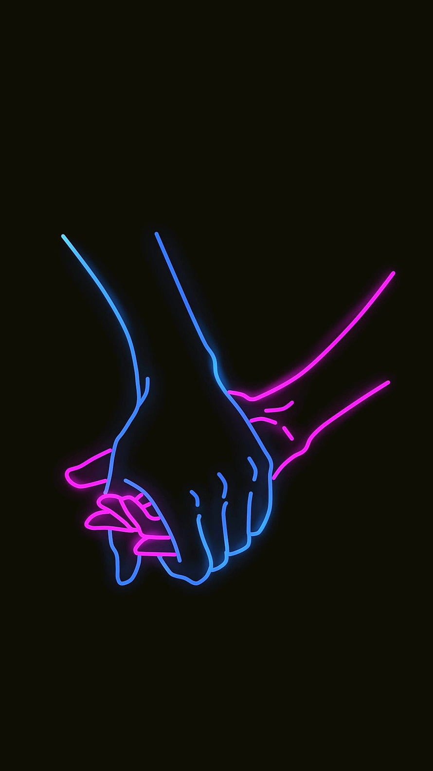 Neon Blue and Pink Handshake Outline on Black Background HD phone wallpaper