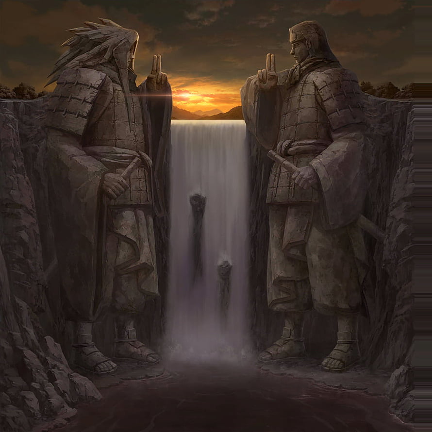 Hashirama and Tobirama Senju Stone Statues at the Valley of the End Naruto Anime Wallpaper HD phone wallpaper