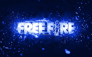 Garena Free Fire Glowing Blue Neon Text with Electric Sparks and Particle Effects HD wallpaper