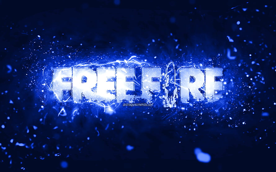 Garena Free Fire Glowing Blue Neon Text with Electric Sparks and Particle Effects HD wallpaper
