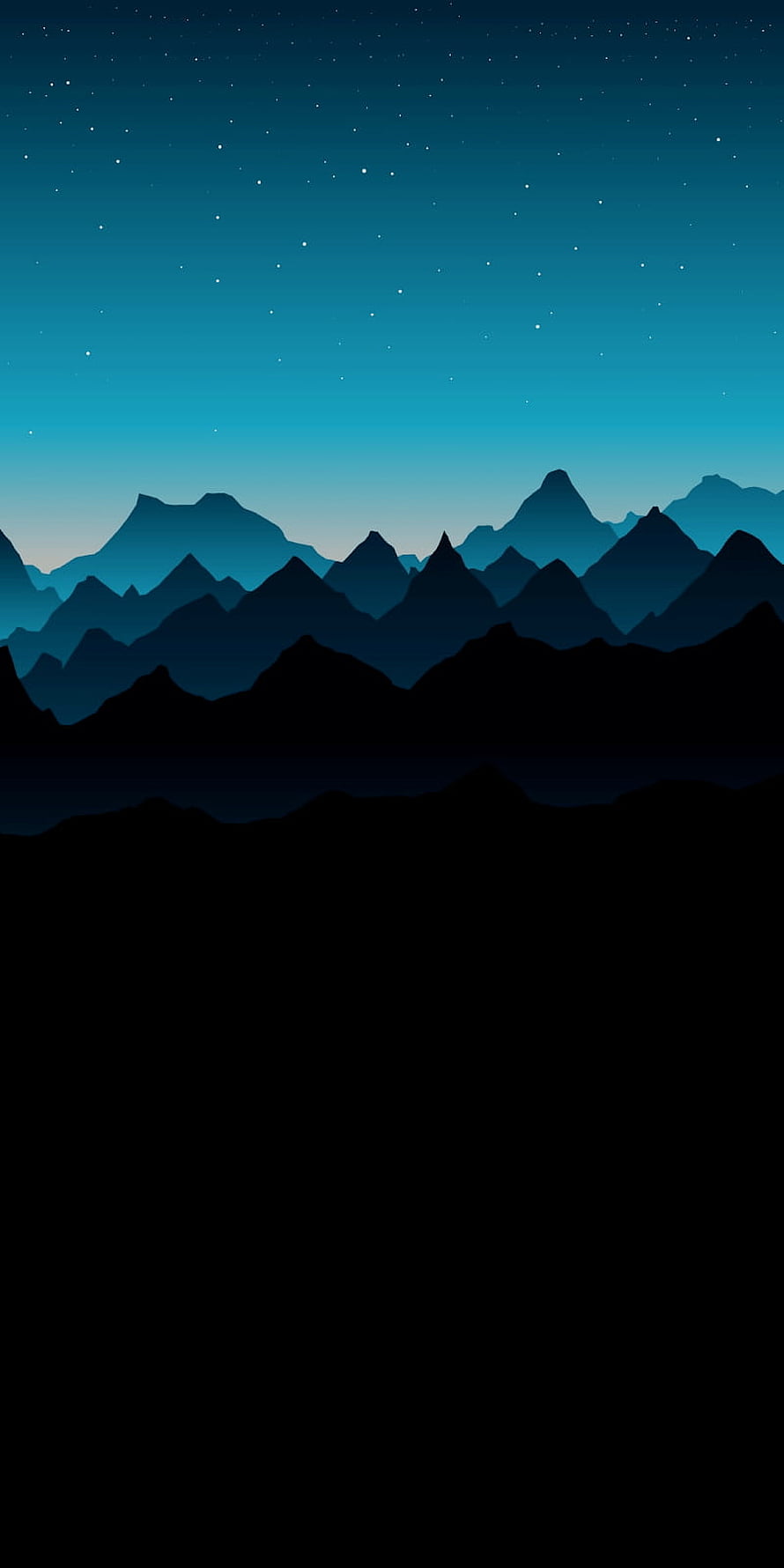 Minimalist Night Mountain Landscape With Starry Sky And Blue Gradient Silhouettes HD phone wallpaper