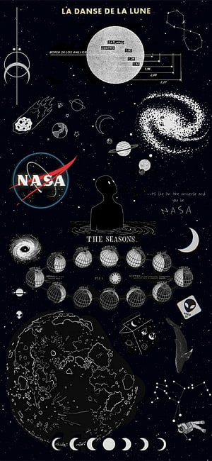 NASA Space Aesthetic Collage Featuring Moon Phases, Planets, and Celestial Diagrams HD phone wallpaper