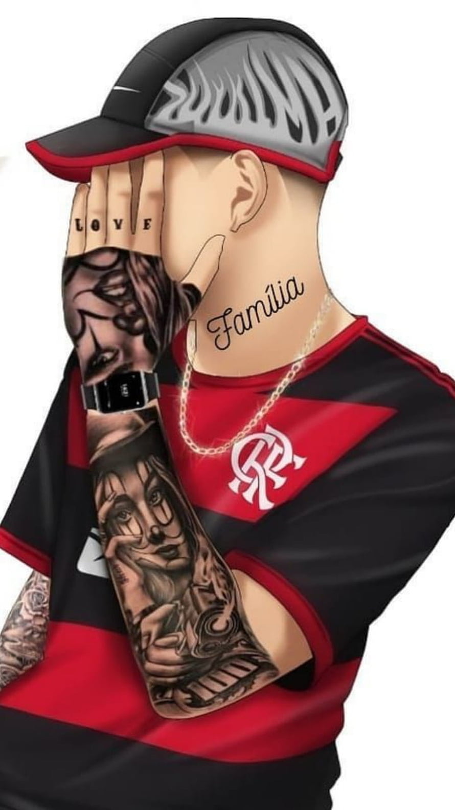 Flamengo Fan Illustration With Intricate Sleeve Tattoos And Streetwear Style HD phone wallpaper
