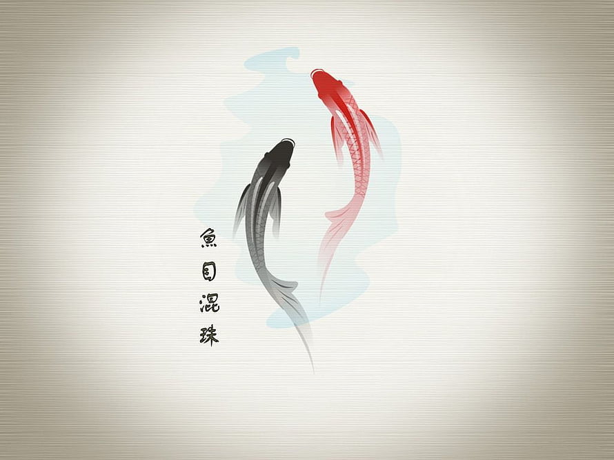 Yin Yang Koi Fish Wallpaper - Red and Black Fish Symbolizing Balance and Harmony HD wallpaper