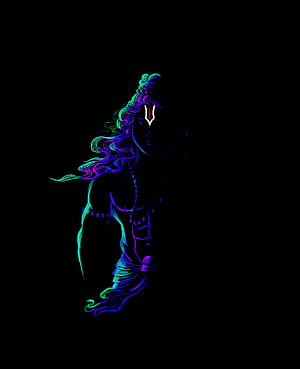 Neon Line Art of Lord Rama with Vibrant Magenta and Cyan Glow on Black Background HD phone wallpaper