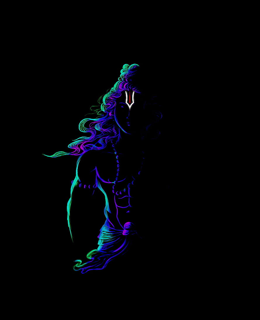 Neon Line Art of Lord Rama with Vibrant Magenta and Cyan Glow on Black Background HD phone wallpaper