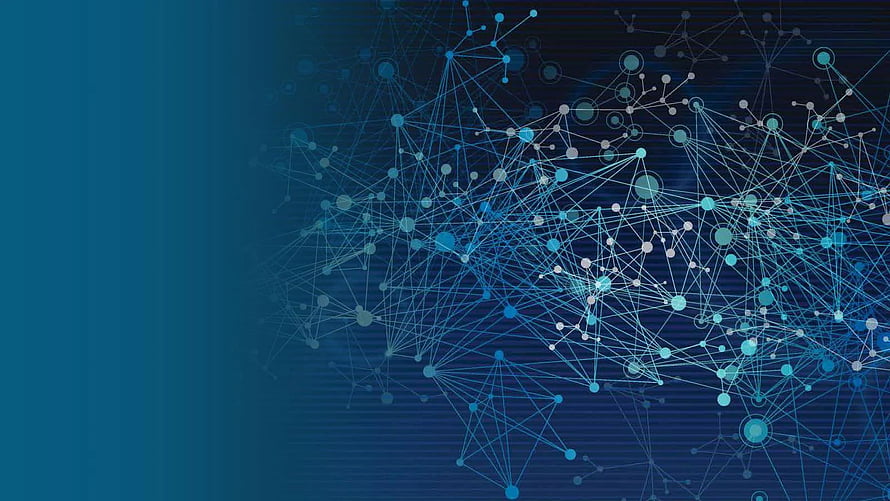 Abstract Digital Network Visualization with Glowing Nodes and Connecting Lines on Dark Blue Background HD wallpaper