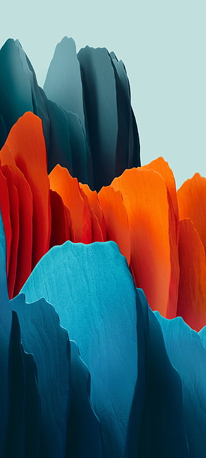 Vibrant Abstract Mountain Landscape with Bold Orange and Teal Layers HD phone wallpaper