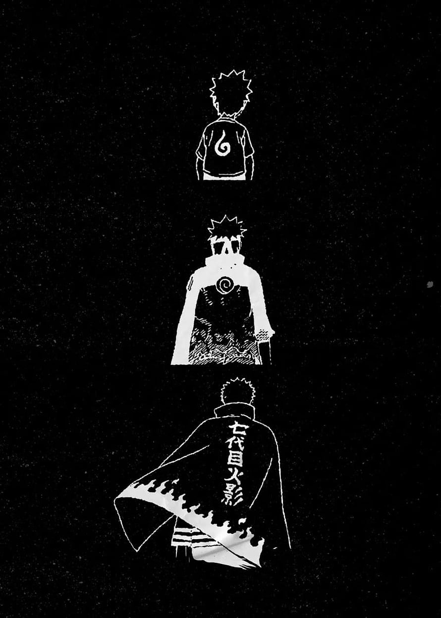 Naruto Uzumaki Evolution: From Child to Seventh Hokage in Black and White HD phone wallpaper