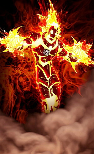 Heatblast from Ben 10 Omniverse Enveloped in Intense Flames and Smoke HD phone wallpaper