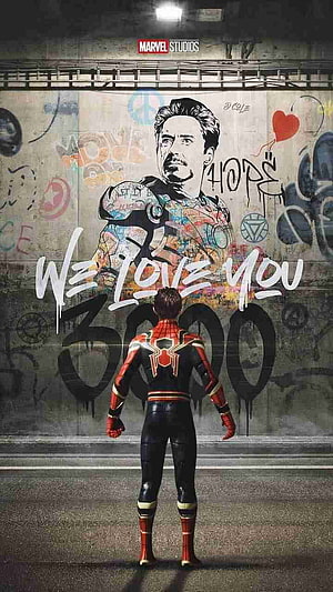 Spider-Man Looking at Iron Man We Love You 3000 Graffiti Wall Art, Iron Man And Iron Spider Man Love You 3000 HD phone wallpaper