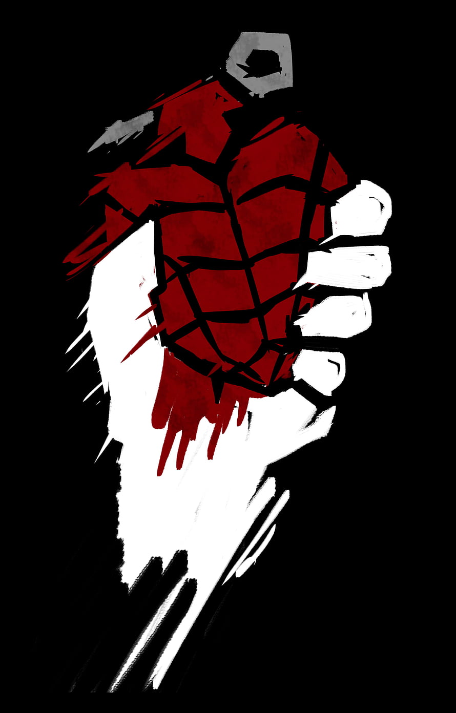Stylized Red and White Fist Illustration on Black Background HD phone wallpaper